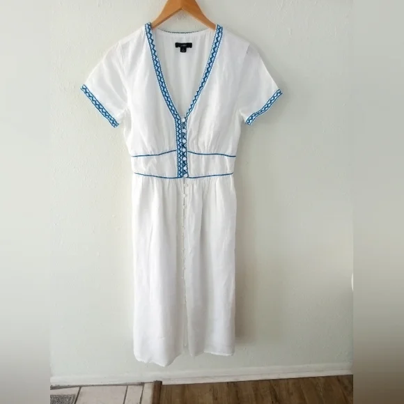 J. CREW 100% Linen Embroidered Midi Dress | 4 - Picture 4 of 11